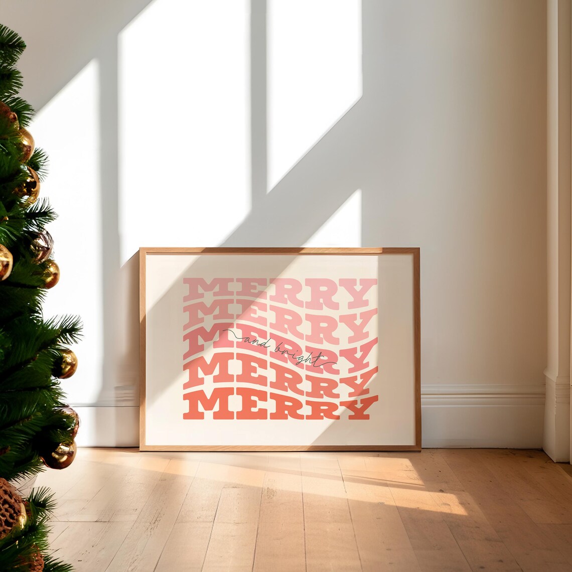 Merry And Bright Retro Wavy Lettering Christmas Holiday Poster - Image 3