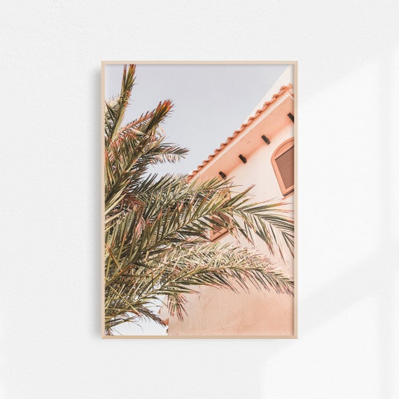 Spain Art Spain Wall Art Mediterranean Print Peach Wall Art Palm Tree Wall Art Spanish Architecture Print