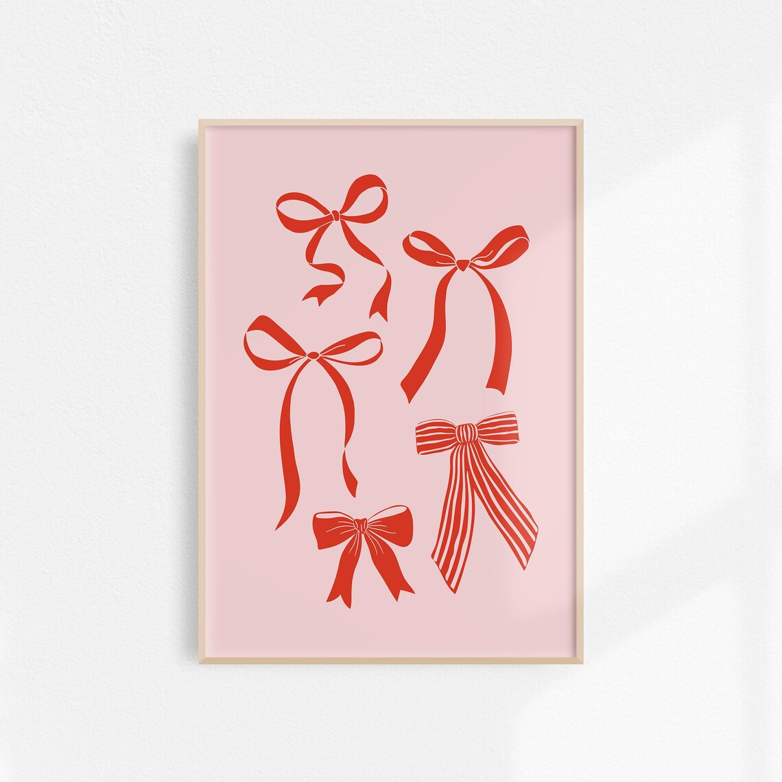 Bold Red Coquette Ribbon Bows on Pink Bedroom Gallery Wall Poster - Image 3