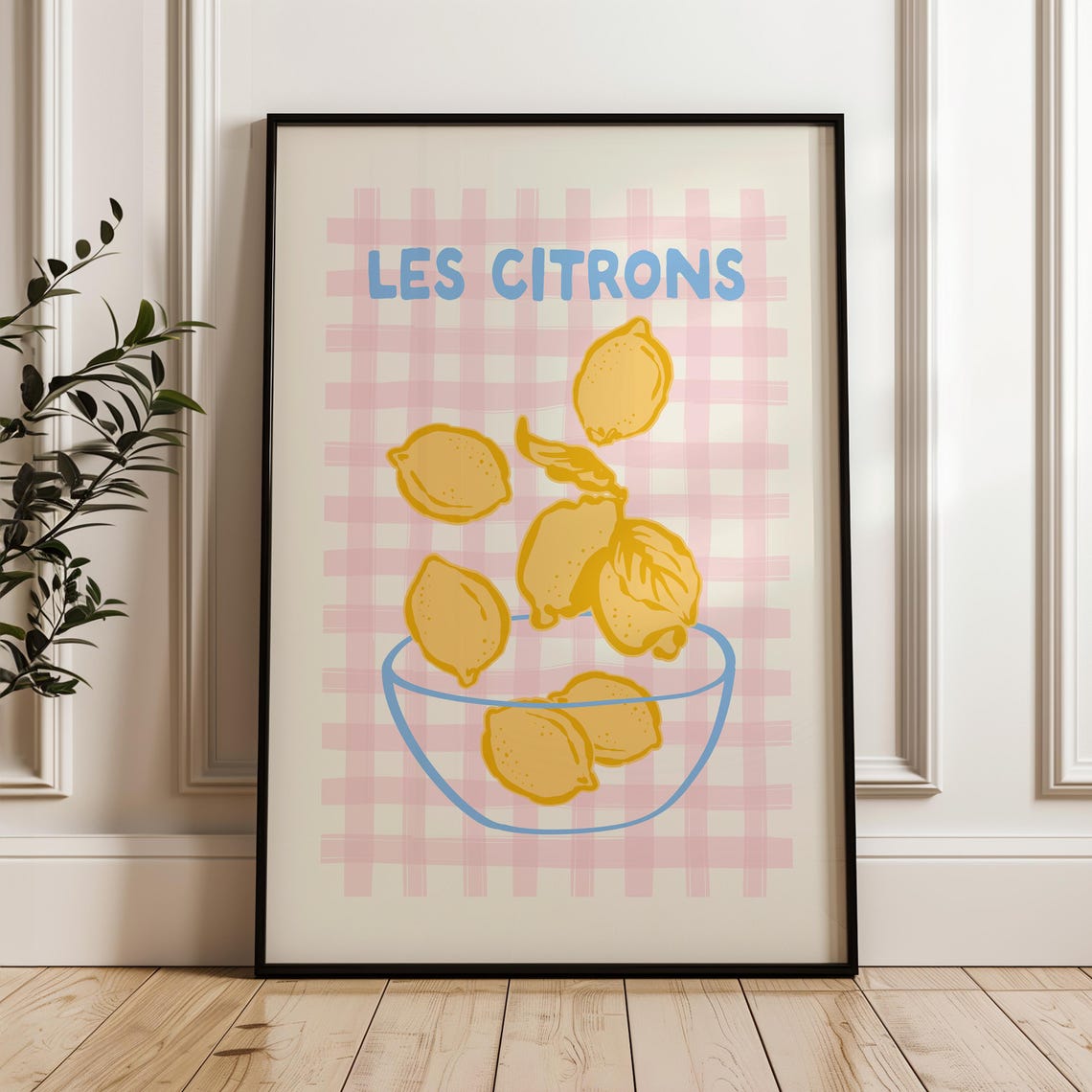 Les Citrons Lemon Bowl Pink Gingham French Kitchen Art Poster - Image 4