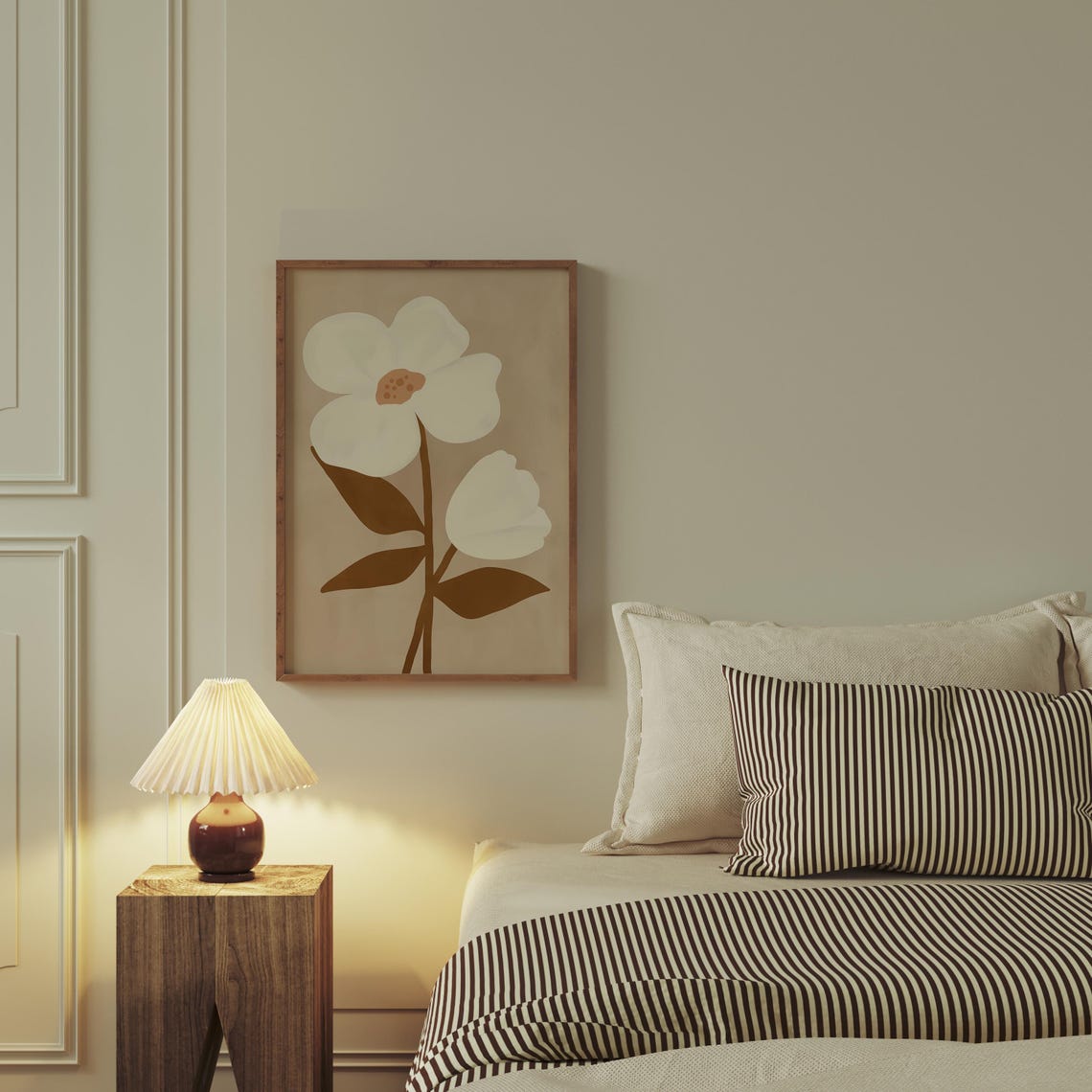 Beige Minimal White Flower Brown Stem Neutral Botanical Wall Art - Image 4