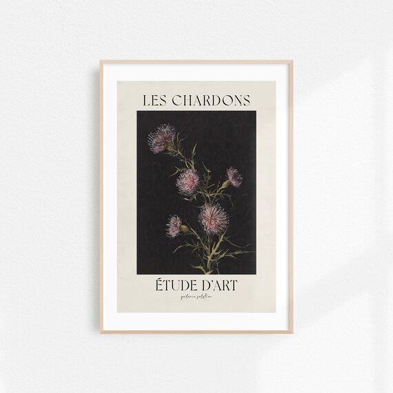 Les Chardons Thistle Dark Botanical Vintage French Art Print