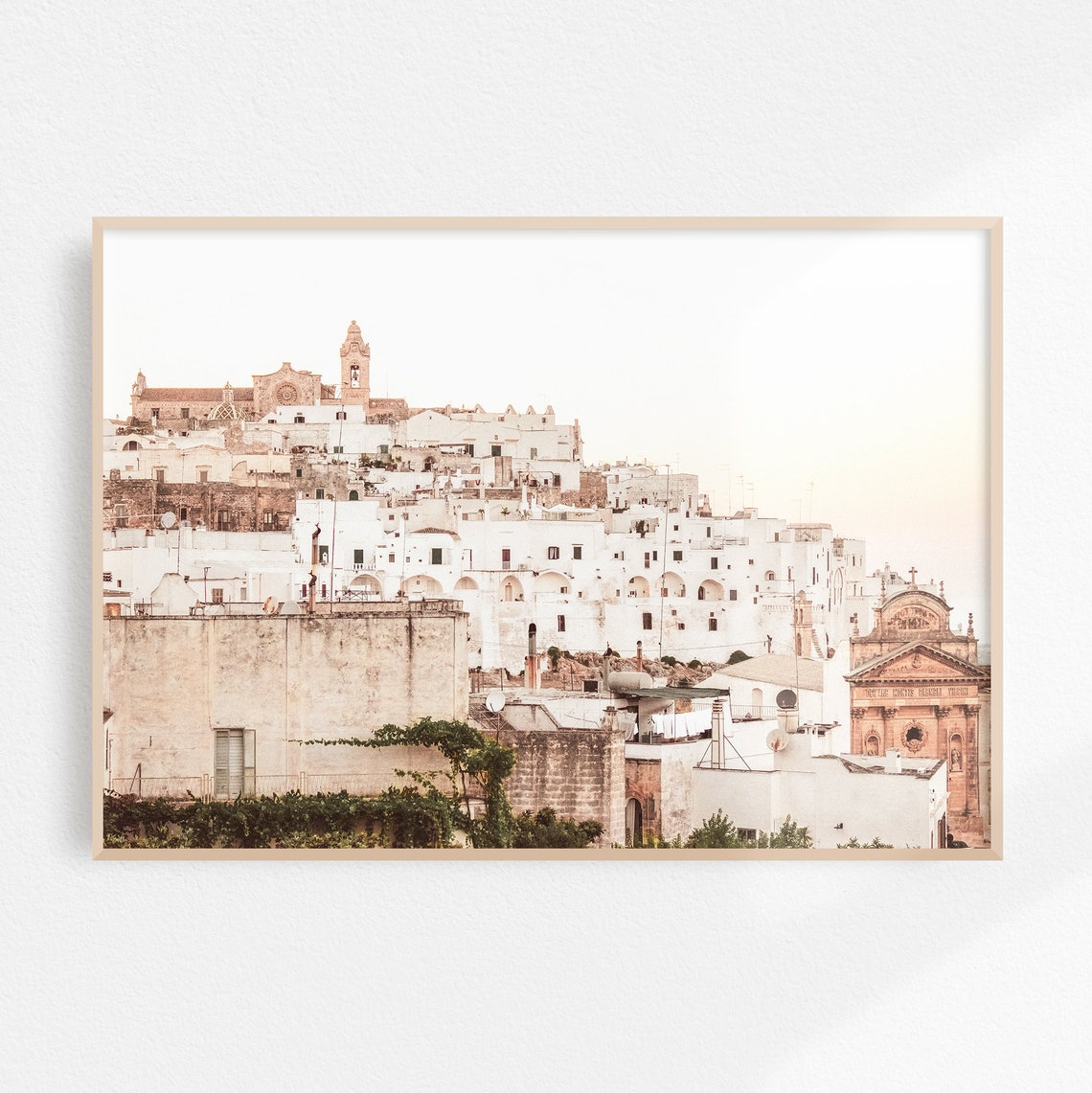 Ostuni White Hilltop Town at Golden Hour Italy Travel Poster