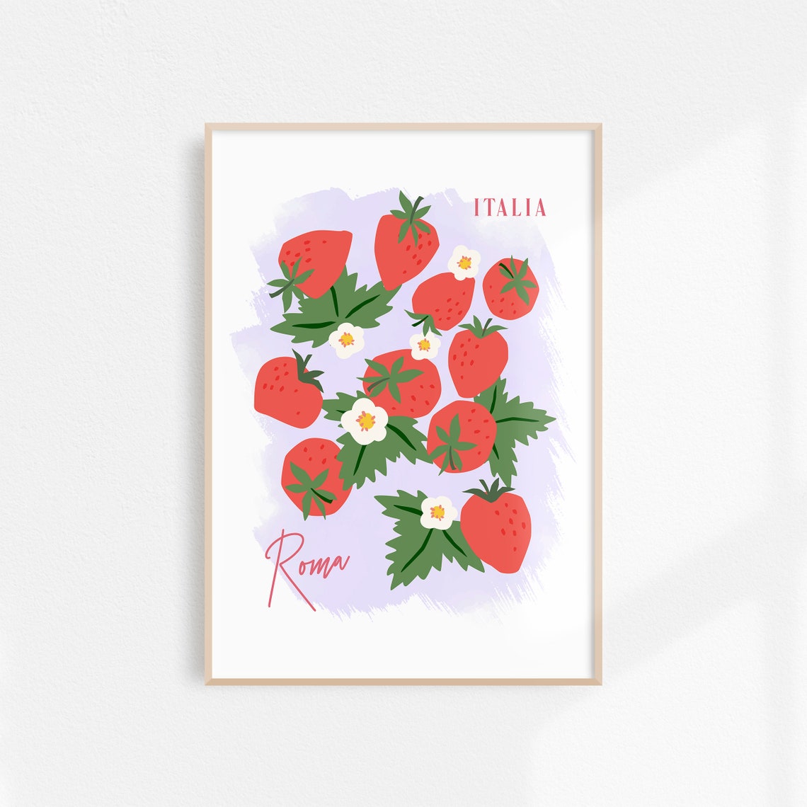 Italia Roma Strawberry Fruit Illustration Purple Kitchen Poster