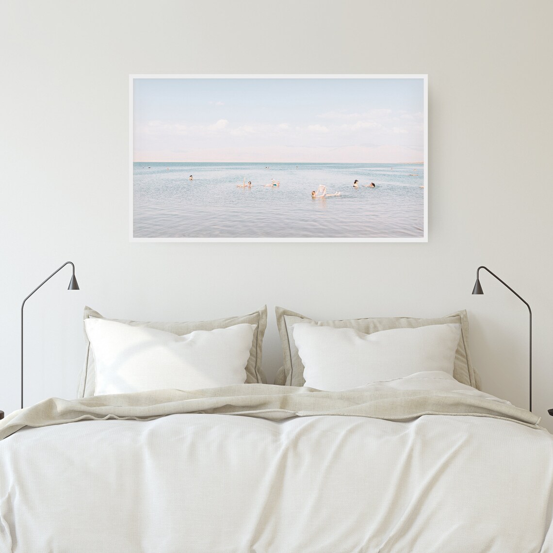 Ocean Swimmers Floating Calm Blue Sea Summer Minimalist Beach Poster - Image 3