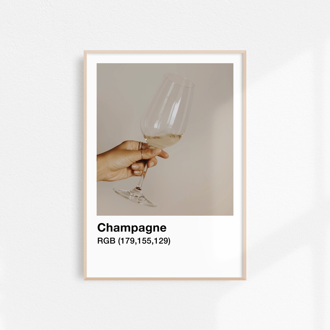 Champagne Glass in Hand Soft Beige Minimal Wine Celebration Art Poster