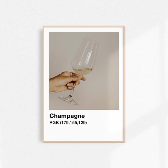 Champagne Glass in Hand Soft Beige Minimal Wine Celebration Art Poster