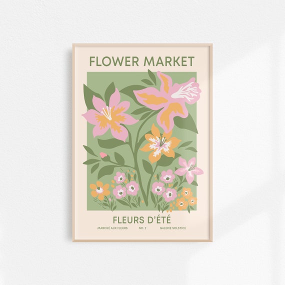 Summer Flower Market Art Print, Pastel Botanical Decor