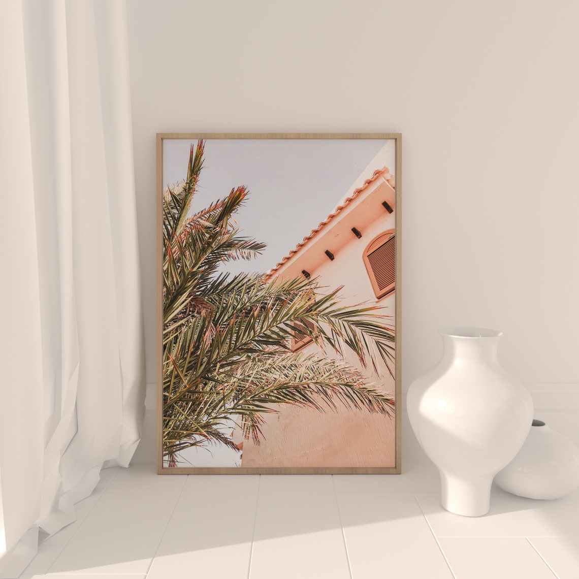 Spanish Villa Palm Fronds Pink Facade Mediterranean Travel Poster - Image 2