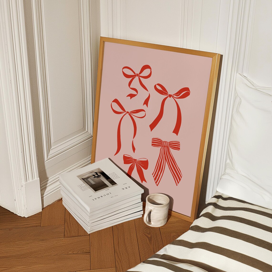 Bold Red Coquette Ribbon Bows on Pink Bedroom Gallery Wall Poster - Image 2