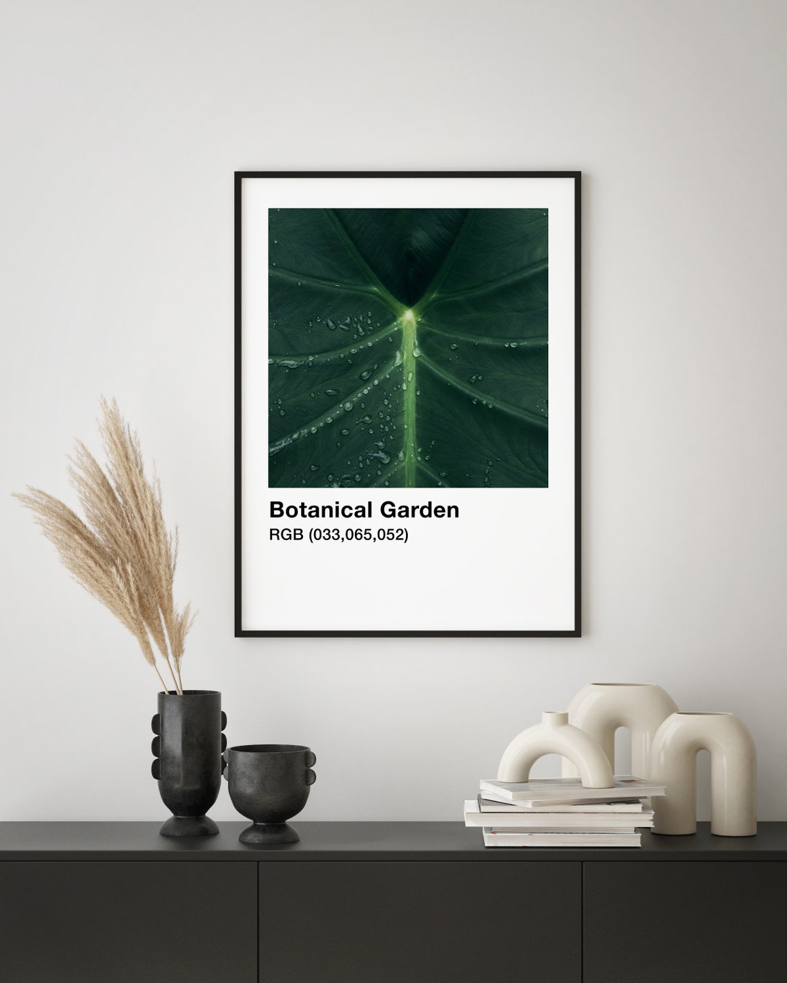 Dark Green Leaf With Water Drops Botanical Color Swatch Poster - Image 2