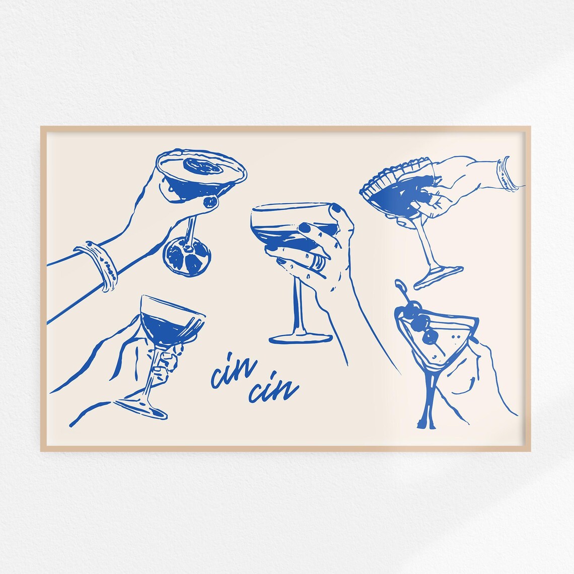 Cheers Cin Cin Cocktail Poster, Retro Bar Art