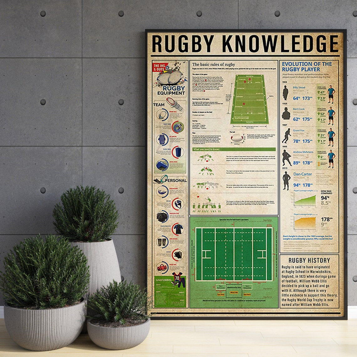 Rugby Knowledge Rules Equipment Player Evolution Chart Poster - Image 3