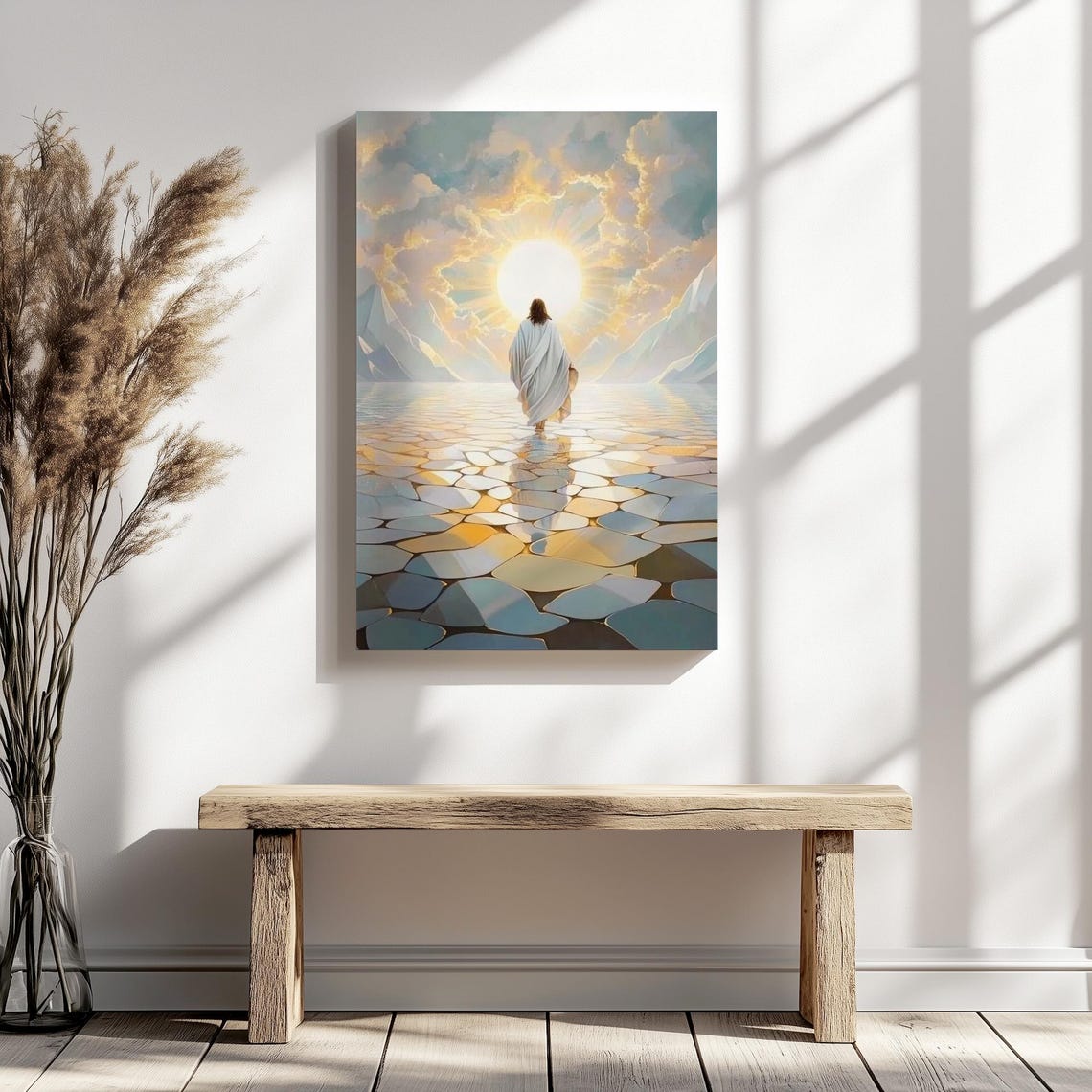 Jesus Walking On Water Into Radiant Golden Sunrise Clouds Poster - Image 5