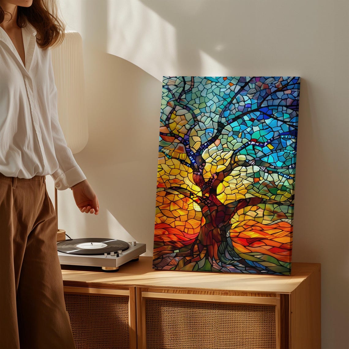 Stained Glass Mosaic Tree Of Life Sunset Colors Bedroom Wall Art - Image 6