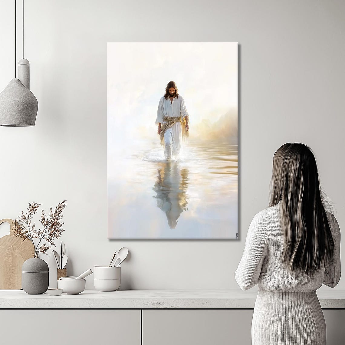 Jesus Walking Toward You On Mirror Calm Reflective Water Poster - Image 2