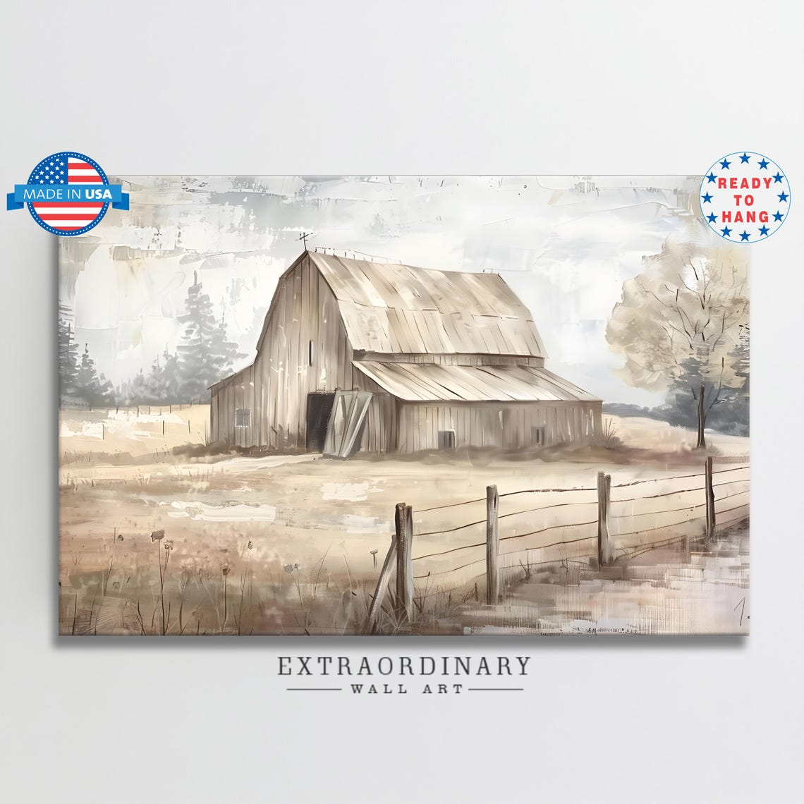 Weathered Gray Barn On Barren Field Rustic Landscape Poster Art