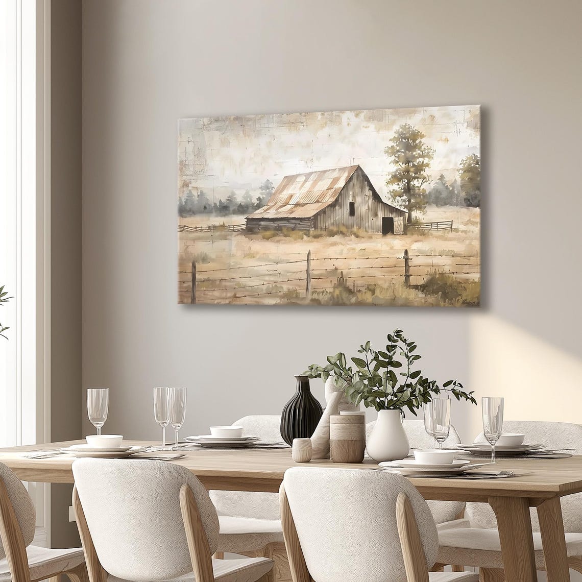 Rustic Old Barn In Misty Pastel Field Farmhouse Landscape Wall Art - Image 6