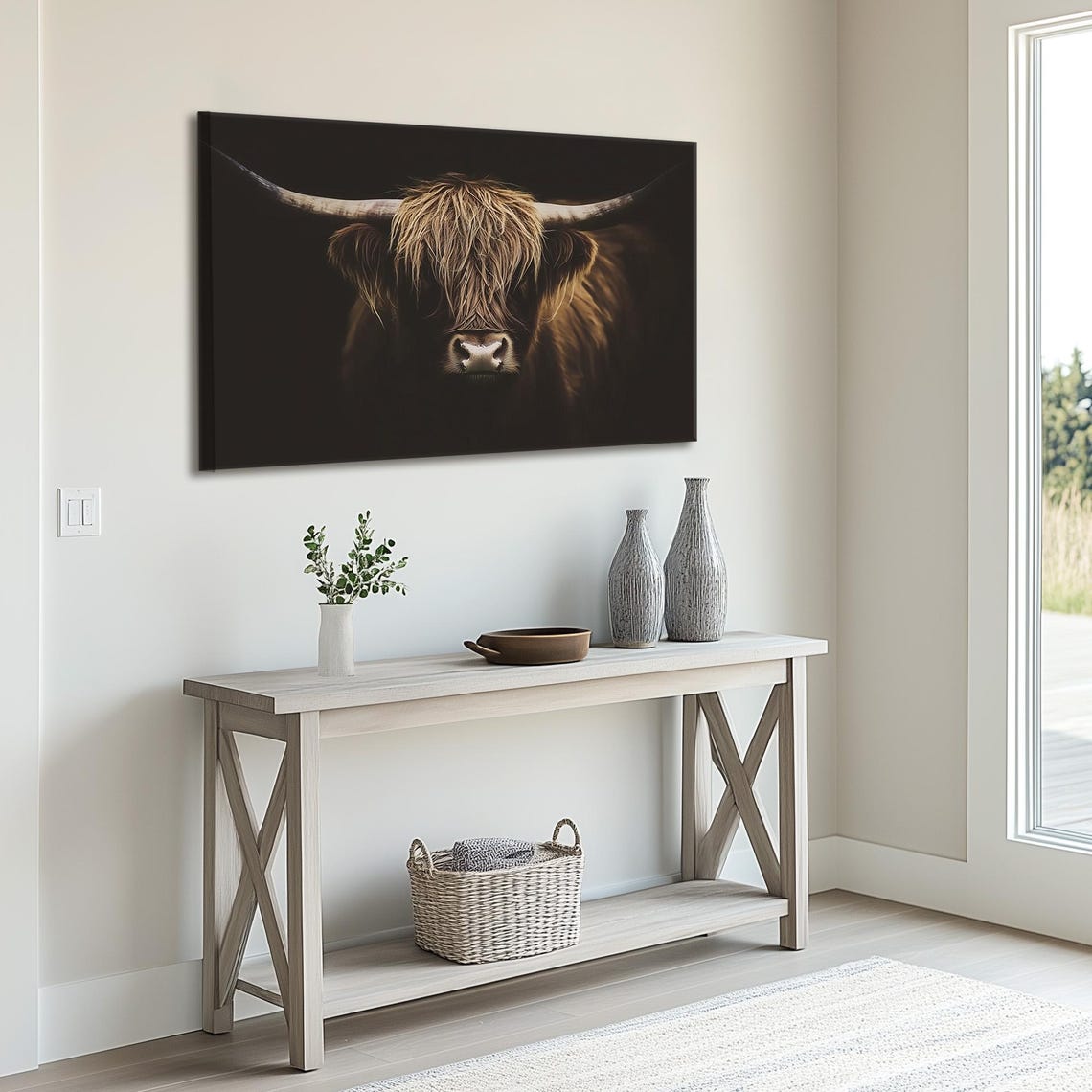 Highland Cow Close Up Dark Rustic Portrait Modern Farmhouse Poster - Image 2