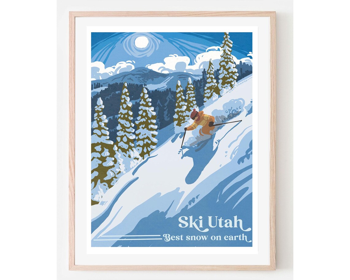 Ski Utah Vintage Travel Poster, Resort Skiing