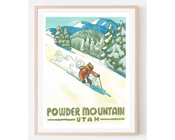 Powder Mountain Travel Poster Utah Art Dcor Ski Resort Vintage Posters