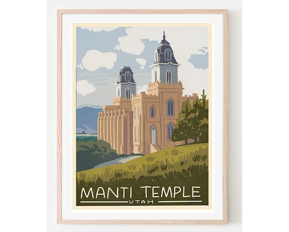 Manti Temple Utah Vintage Travel Poster Classic LDS Artwork Decor
