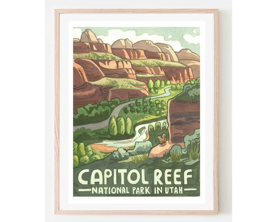 Capitol Reef National Park Utah Green Canyon Vintage Travel Poster