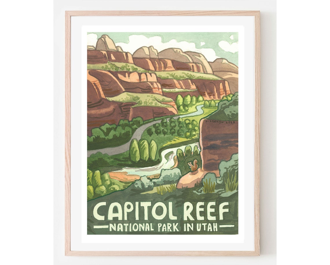 Capitol Reef National Park Utah Green Canyon Vintage Travel Poster