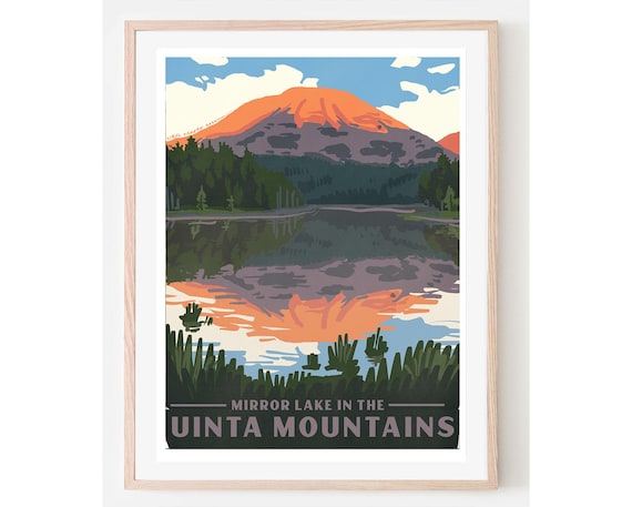 Scenic Mirror Lake in the Uinta Mountains Vintage Travel Poster