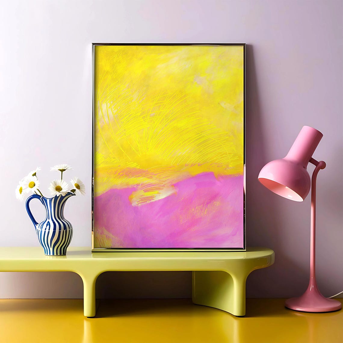 Yellow Pink Eclectic Abstract Expressionist Brushstroke Art Poster