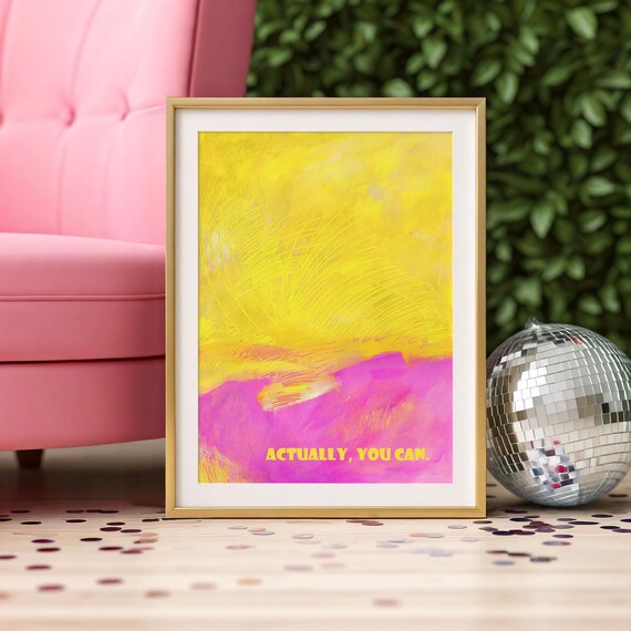 Actually You Can Retro Colorful Typography Motivational Wall Art