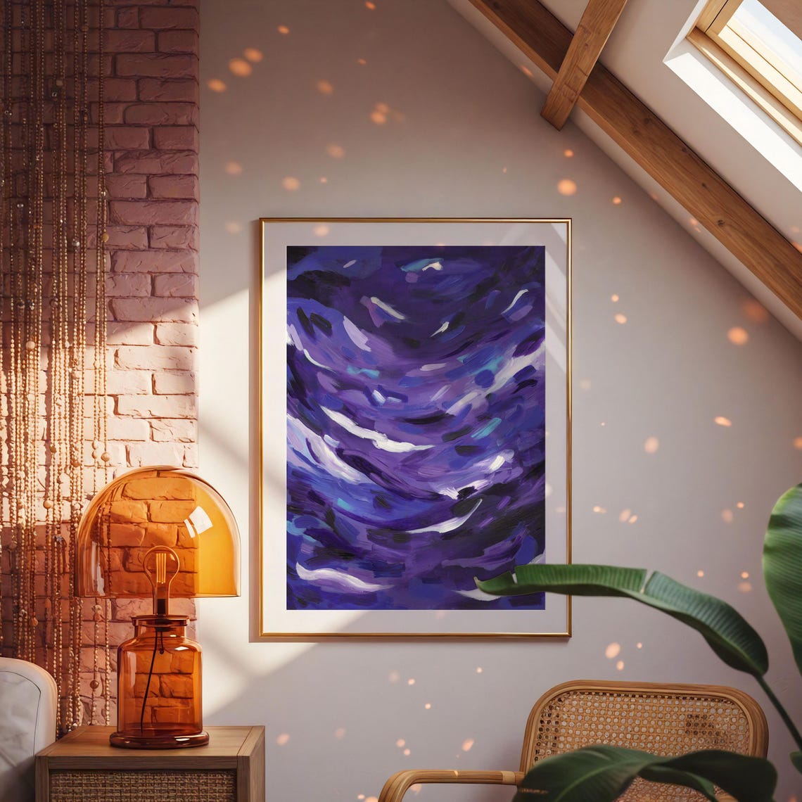 Indigo Abstract Ocean Waves Maximalist Moody Dark Blue Art Poster