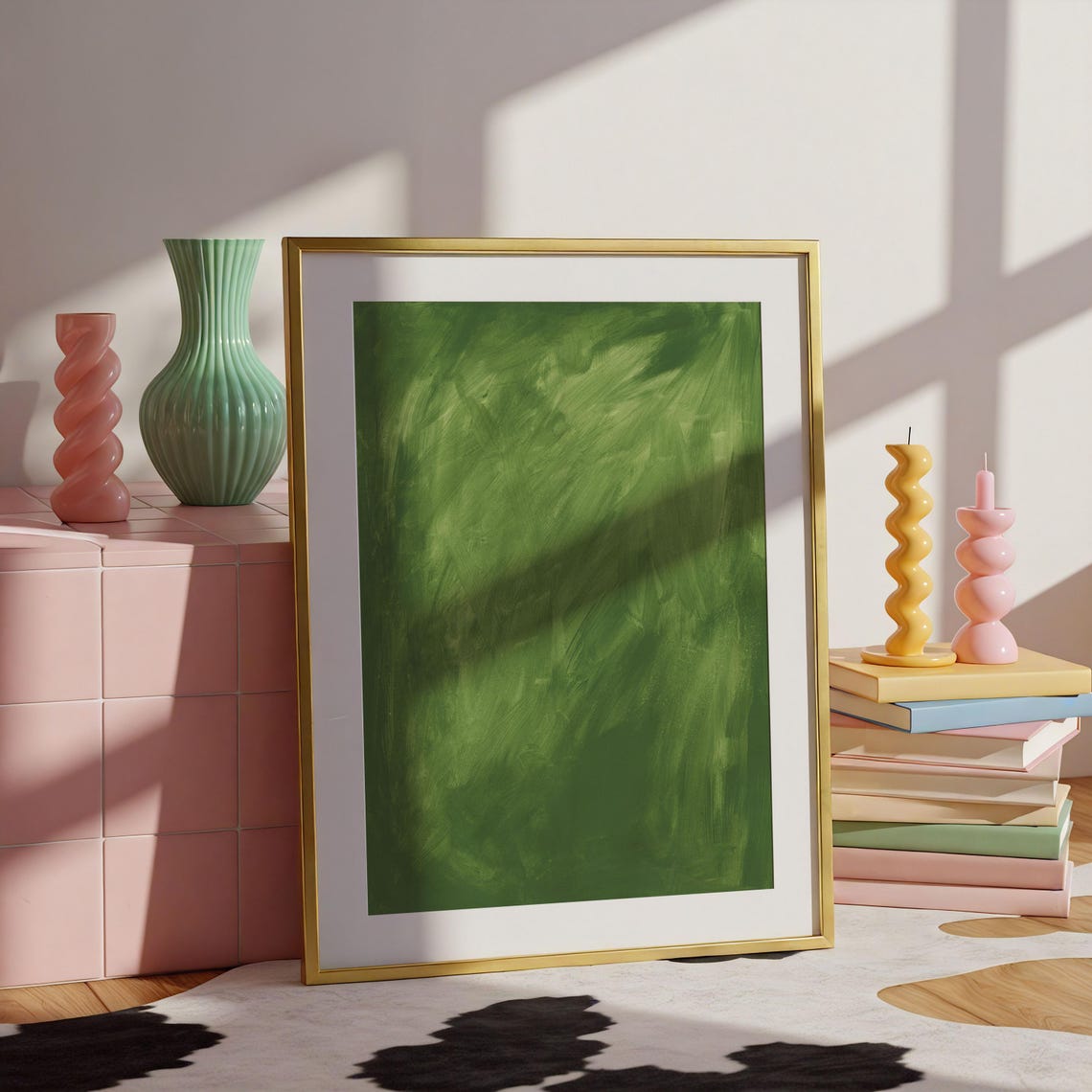 Fresh Green Abstract Brushwork Minimalist Painting Art Poster