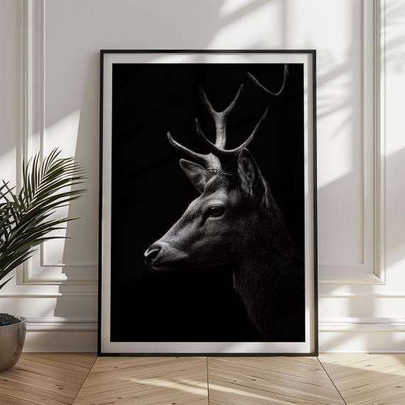 Black And White Deer Print Elegant Wildlife Wall Art