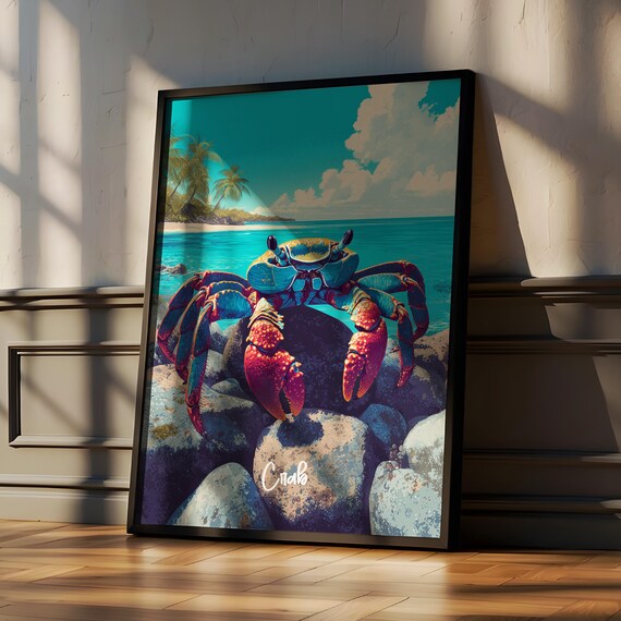 Crab Wall Art Coastal Nursery Decor Ocean Animal Framed Poster
