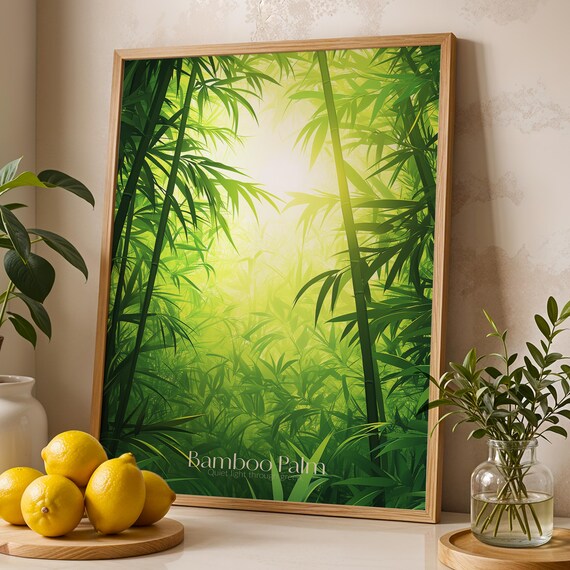 Bamboo Palm Print Tropical Botanical Illustration Green Leaf Wall Art