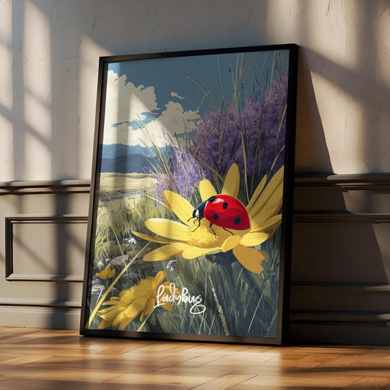 Ladybug Wall Art Print Cute Insect Poster For Kids Room Nursery Or Nature Decor Lucky Gift Bug Lovers