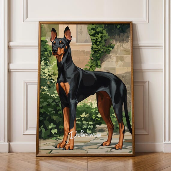 Doberman Wall Art Sleek Guard Dog Illustration Modern Pet Decor Gift For Lovers