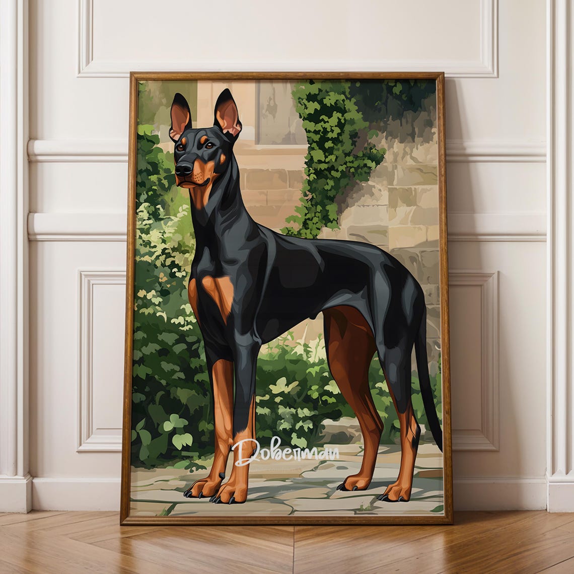Doberman Wall Art Sleek Guard Dog Illustration Modern Pet Decor Gift For Lovers