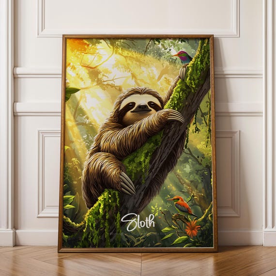 Sloth Animal Wall Art Decor Cute Print For Nursery Kids Room Nature Poster Gift Lovers