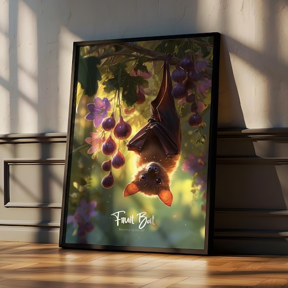 Whimsical Fruit Bat Hanging in a Fig Tree Kids Room Art Print