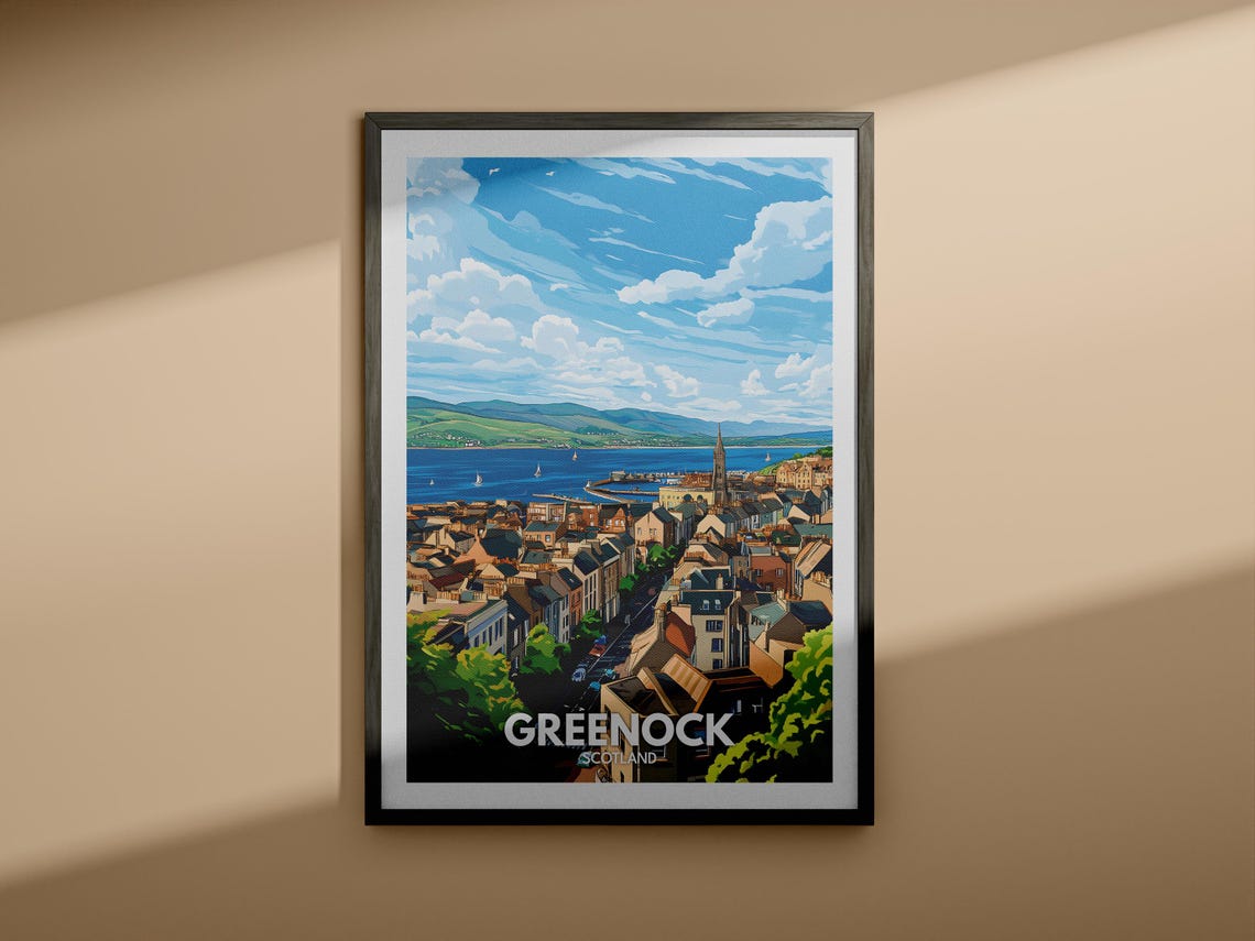 Greenock Travel Print Scotland Greenock Travel Poster Scotland Travel Poster United Kingdom Wall Art Scottish Art Decor - Image 3