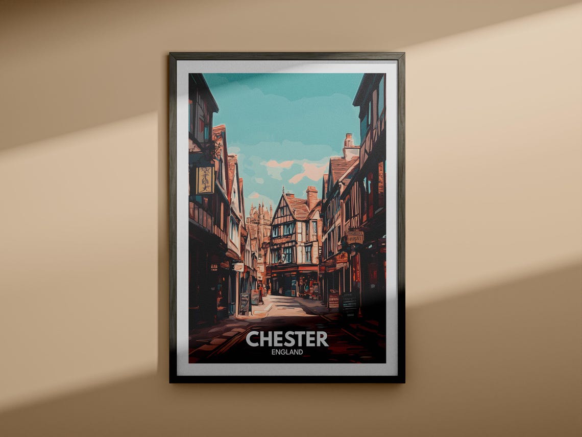Chester Travel Print England Chester Travel Poster England Travel Poster United Kingdom Wall Art English Art Decor - Image 3