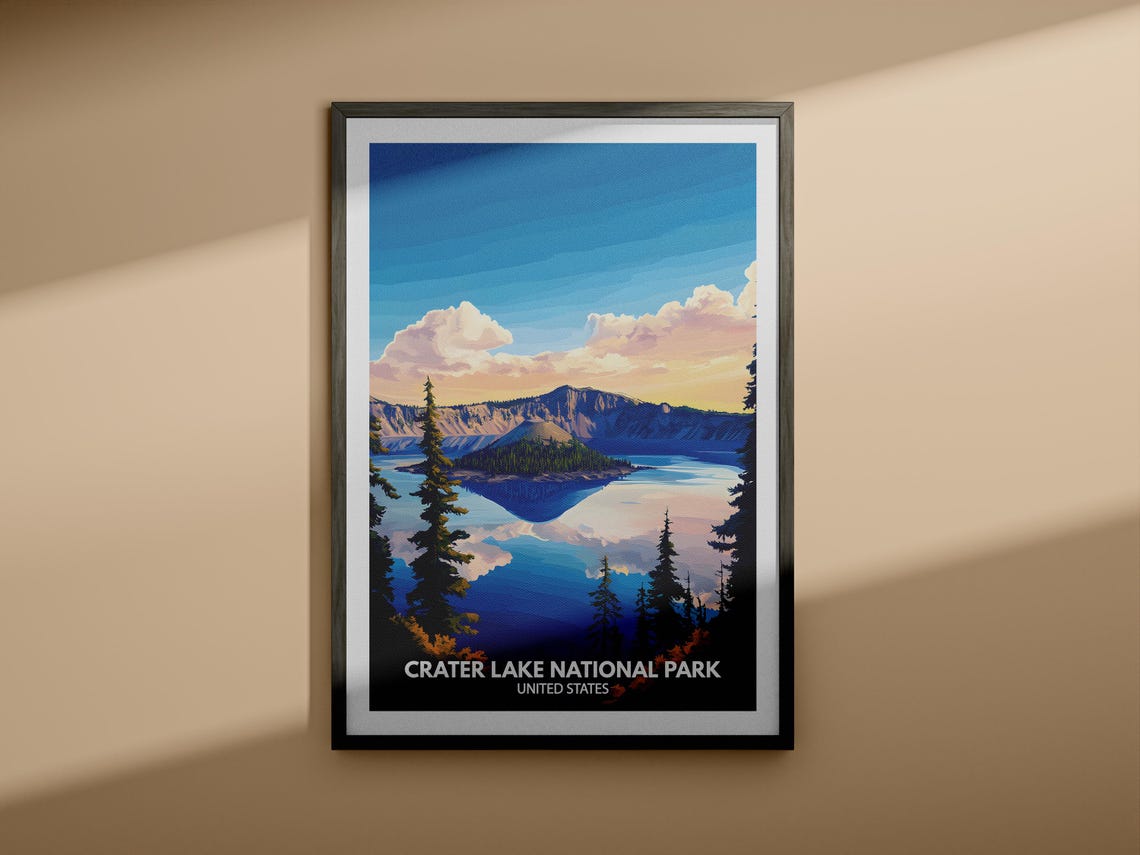 Crater Lake National Park Print Crater Lake Crater Lake Travel Art Poster Crater Lake Wall Art Decor - Image 3