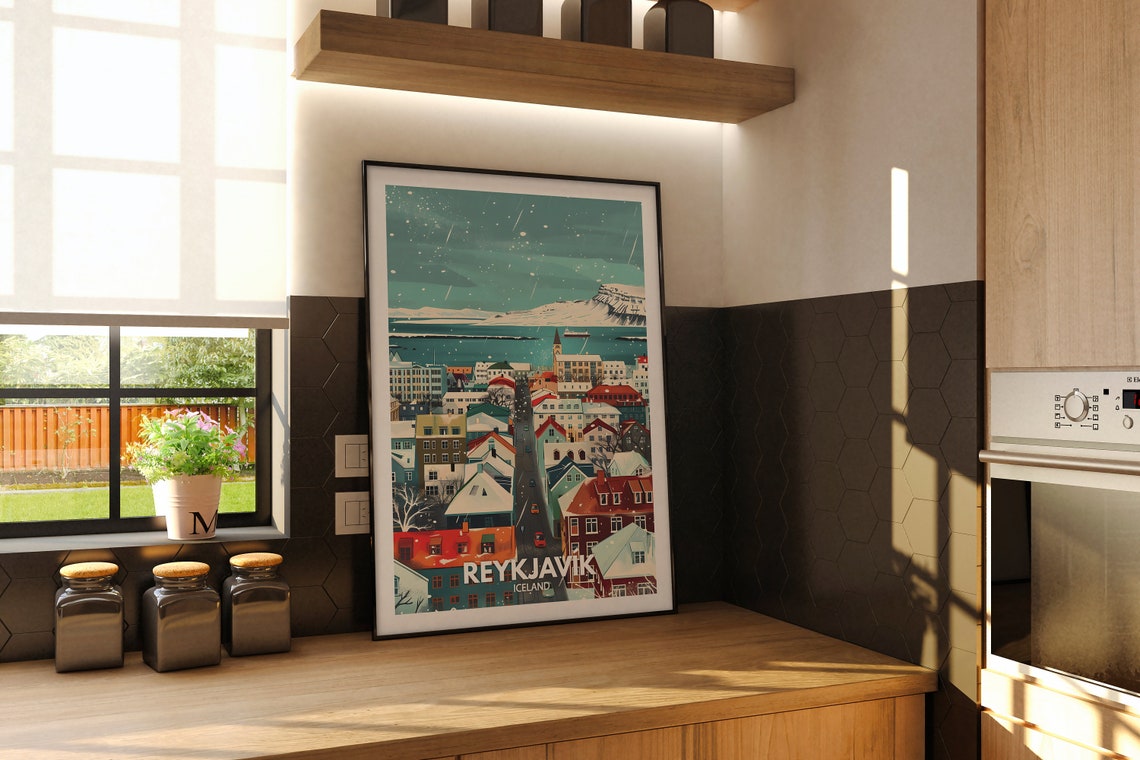 Reykjavik Art Print Iceland Reykjavik Travel Poster Iceland Travel Poster Iceland Cityscape Wall Art Unique City Decor - Image 2