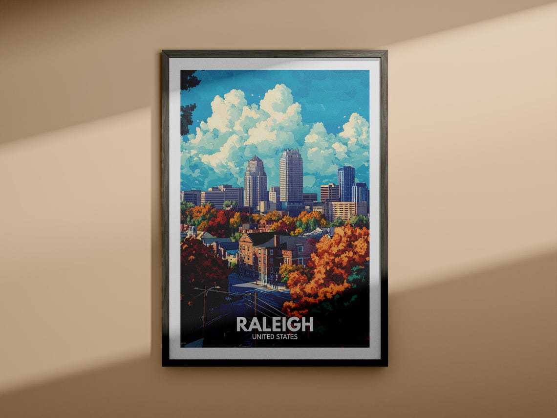 Raleigh Travel Print United States Raleigh Travel Poster United States Travel Poster United States Cityscape Wall Art City Art Decor - Image 3