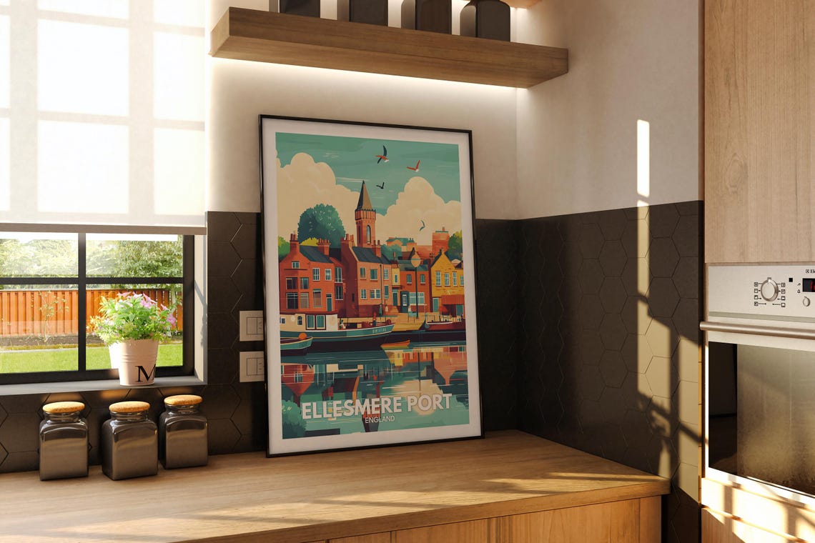 Ellesmere Port Travel Print England Ellesmere Port Travel Poster England Travel Poster United Kingdom Wall Art British Art Decor - Image 2
