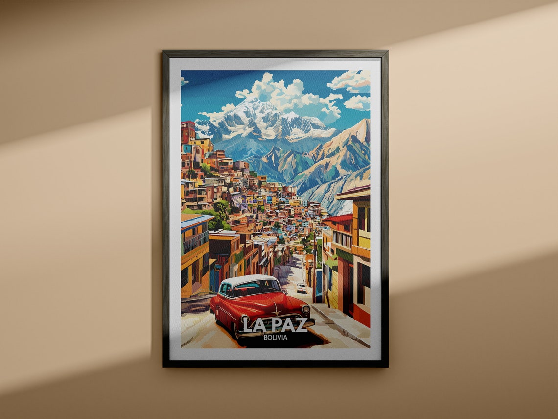 La Paz Travel Print Bolivia La Paz Travel Poster Bolivia Travel Poster Bolivia Cityscape Wall Art Unique City Art Decor - Image 3