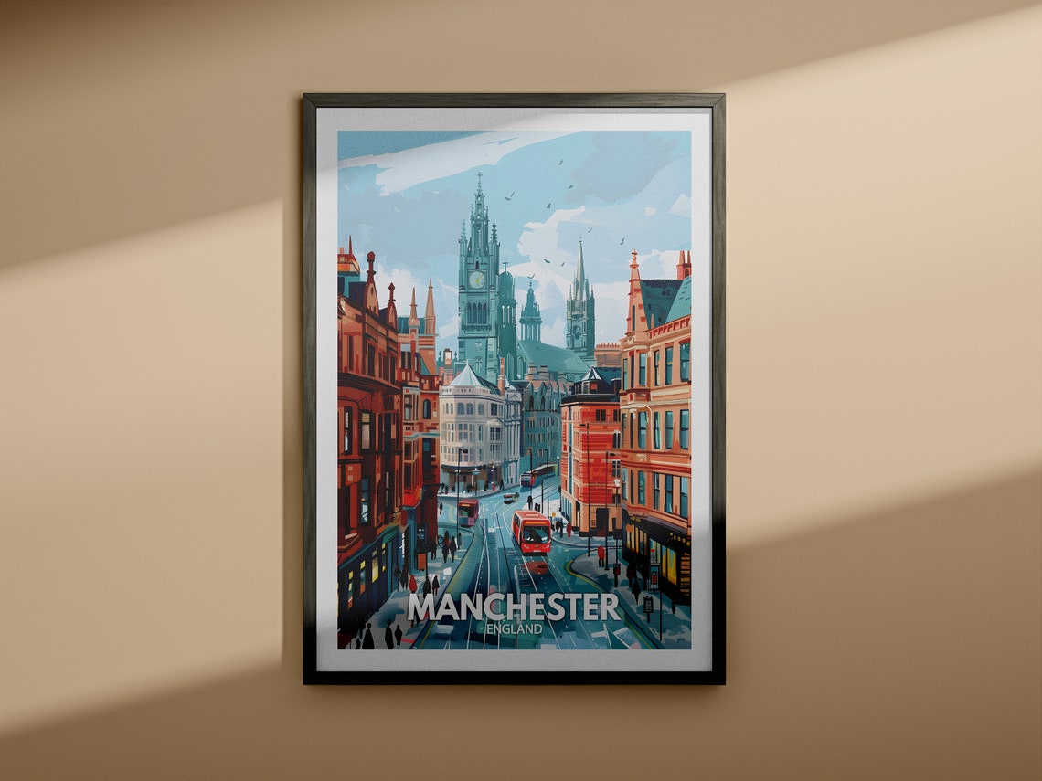 Manchester Travel Print England Manchester Art Poster England Travel Poster United Kingdom Wall Art English Art Decor - Image 3