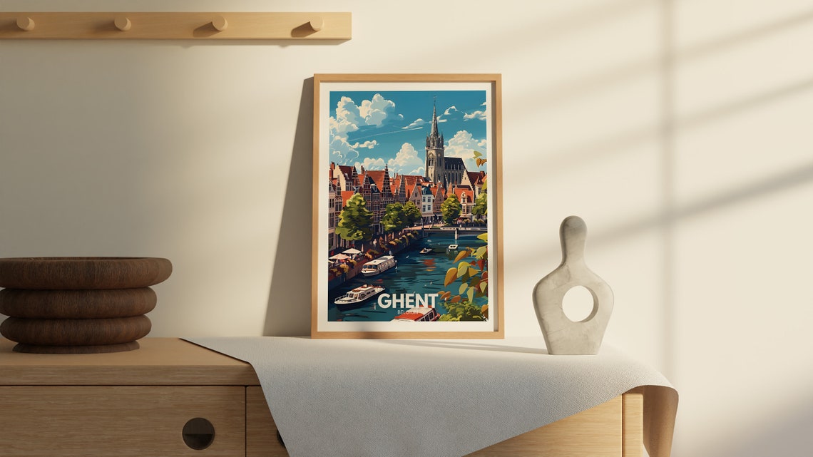 Ghent Travel Print Belgium Ghent Travel Poster Belgium Travel Poster Belgium Cityscape Wall Art Unique City Art Decor - Image 2